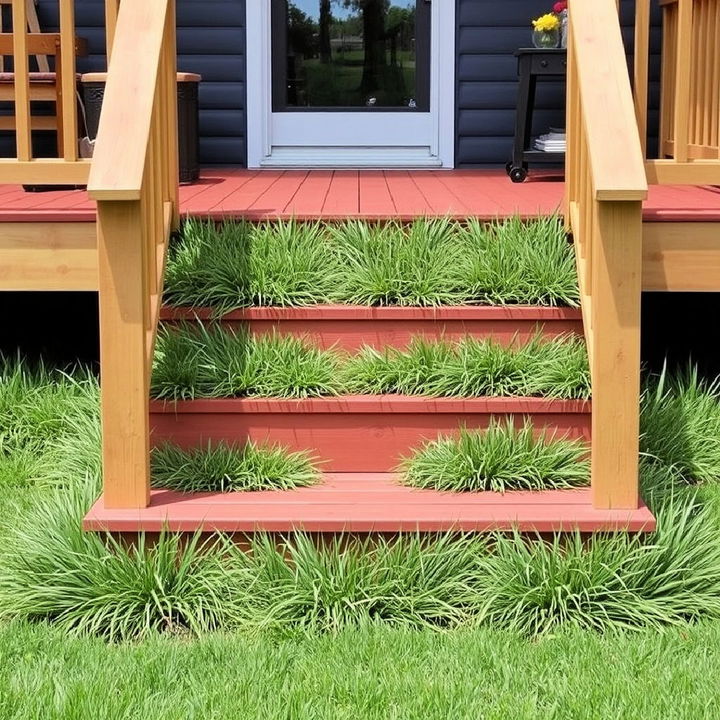 grass surrounded deck steps