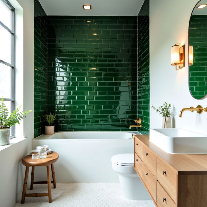 green accent wall for bathroom