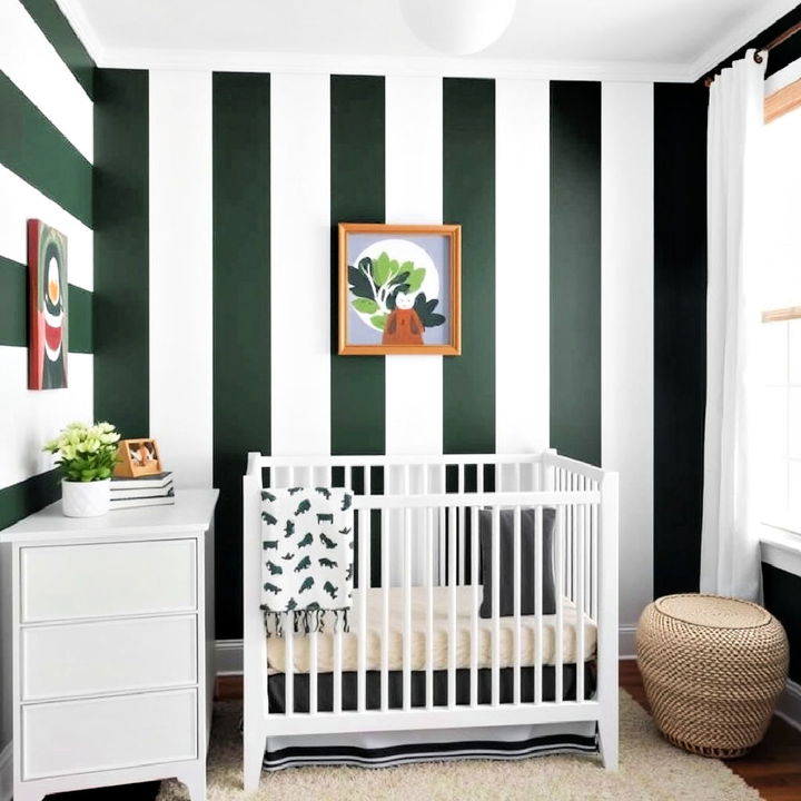 green and white striped bold nursery walls