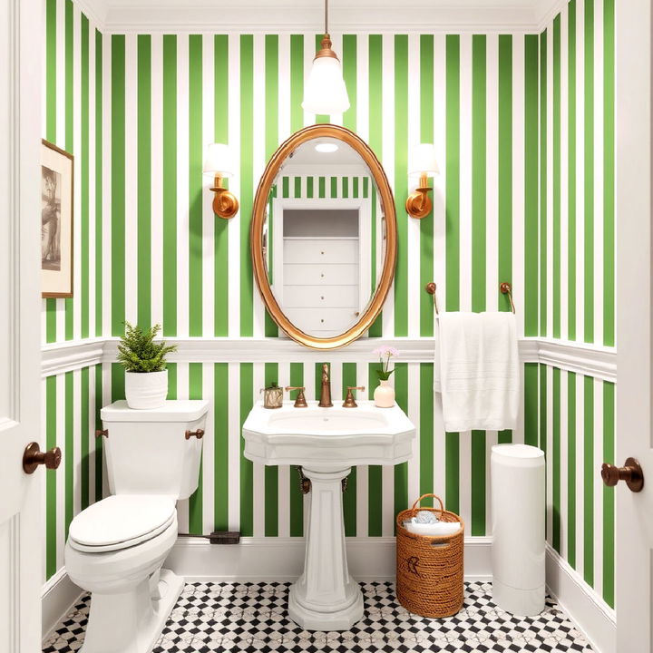 green and white striped wallpaper