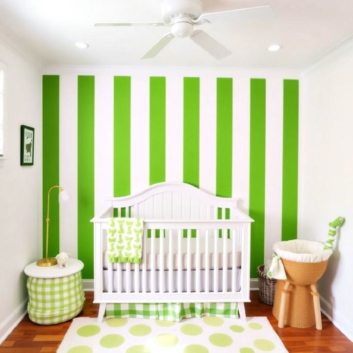 green and white striped walls for nursery