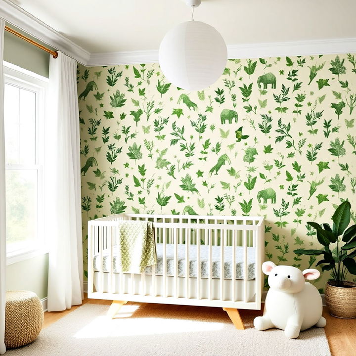 green animal themed wallpaper for nursery