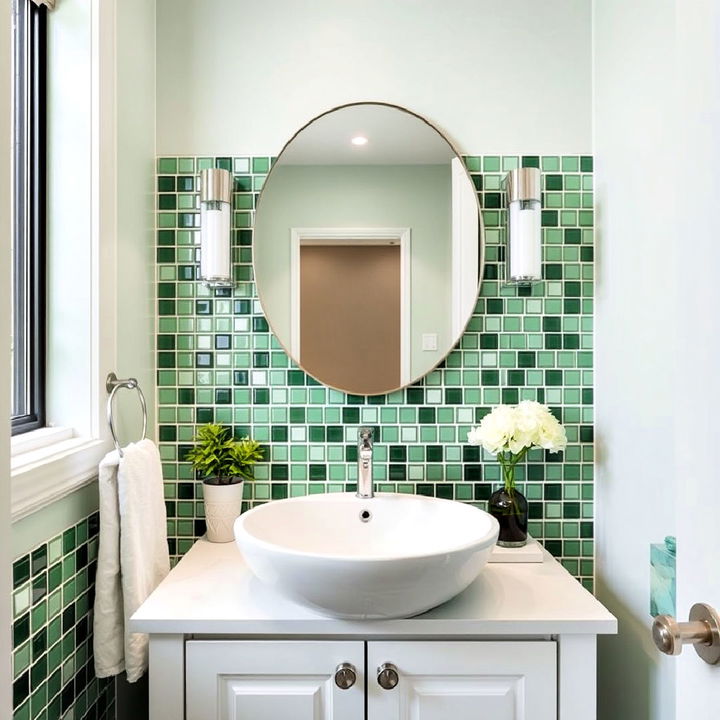 green bathroom mosaic backsplash