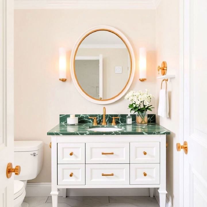 green marble countertop for powder room