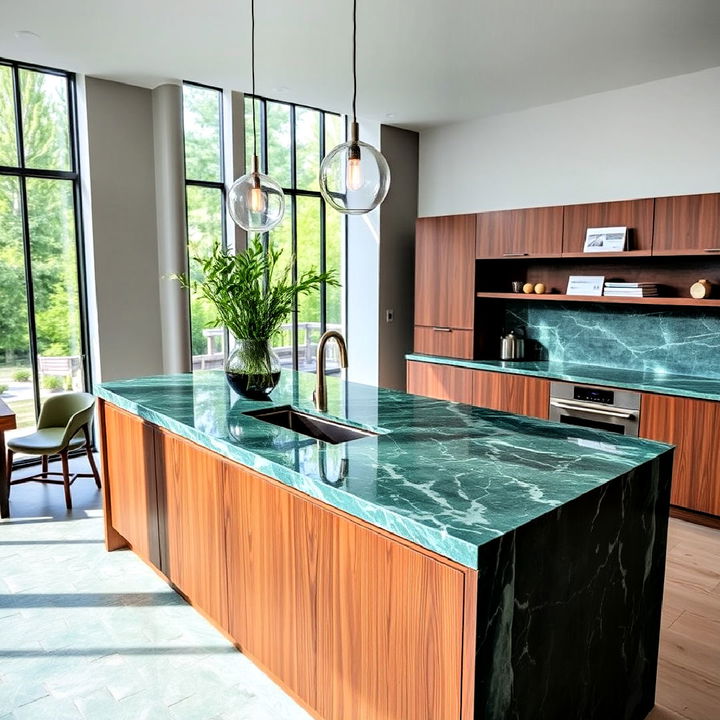 green marble waterfall countertop for island