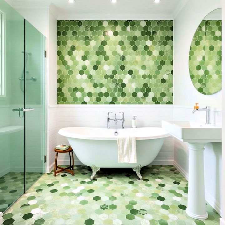 green mosaic floor tiles