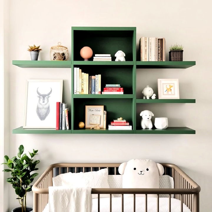 green shelving to display books or décor