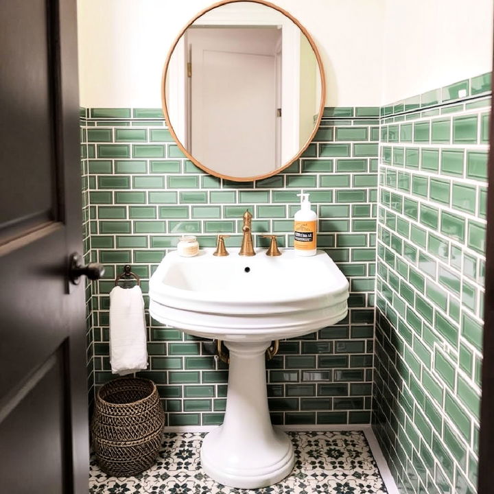 green tile accents for powder room