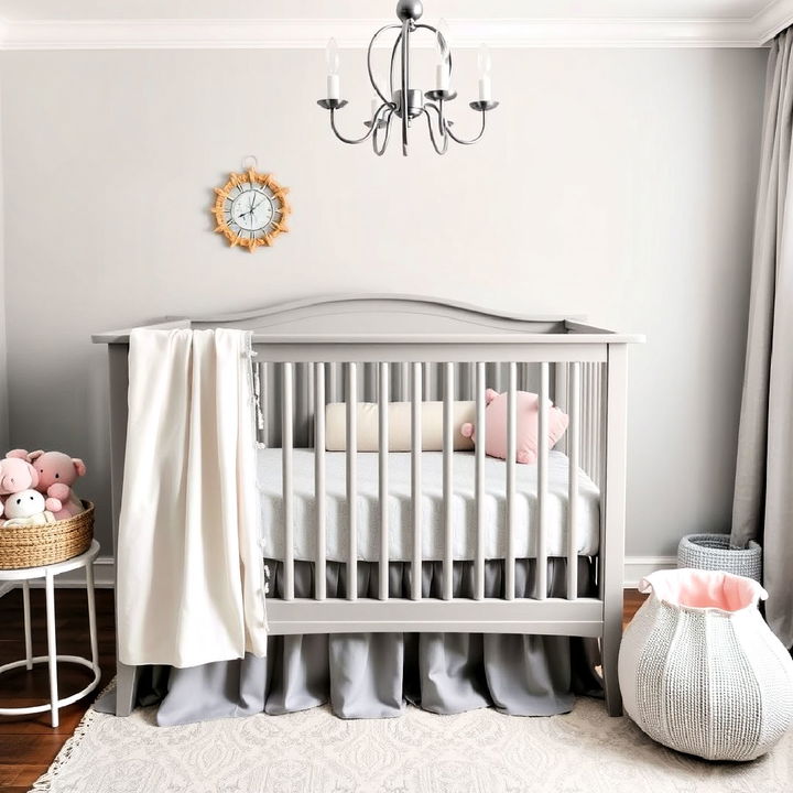 grey and pastel bedding for nursery