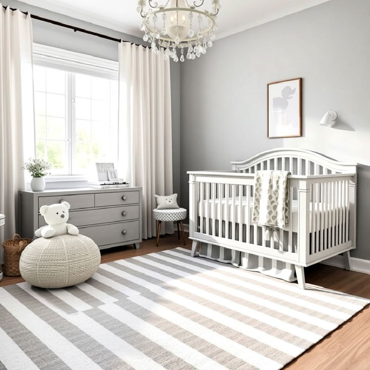 grey and white striped rug