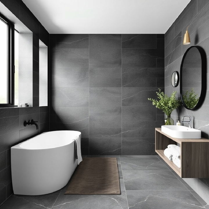 grey basalt tile bathroom design