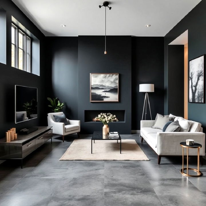 grey floor with dark walls for living room