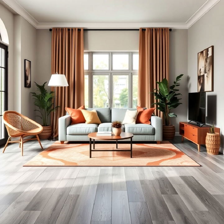 grey floor with earthy tones