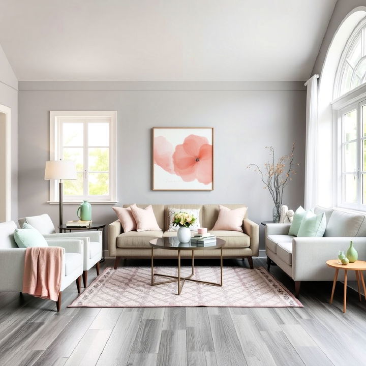 grey floor with pastel accents