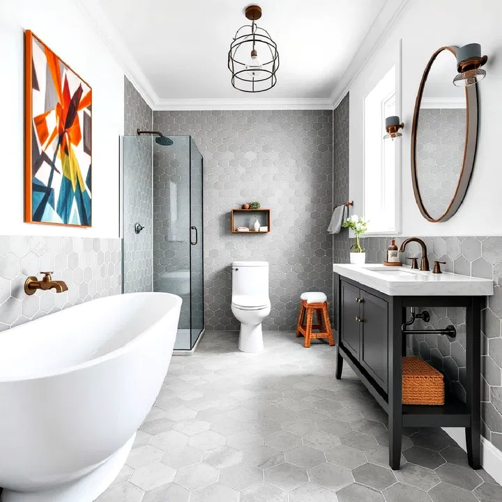 grey hexagon tile bathroom