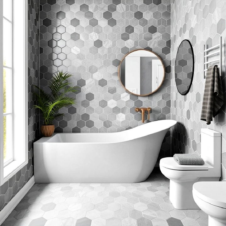 grey honeycomb tile bathroom