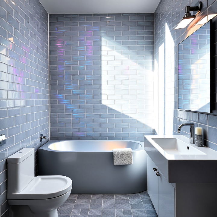 grey iridescent tiles for small bathroom