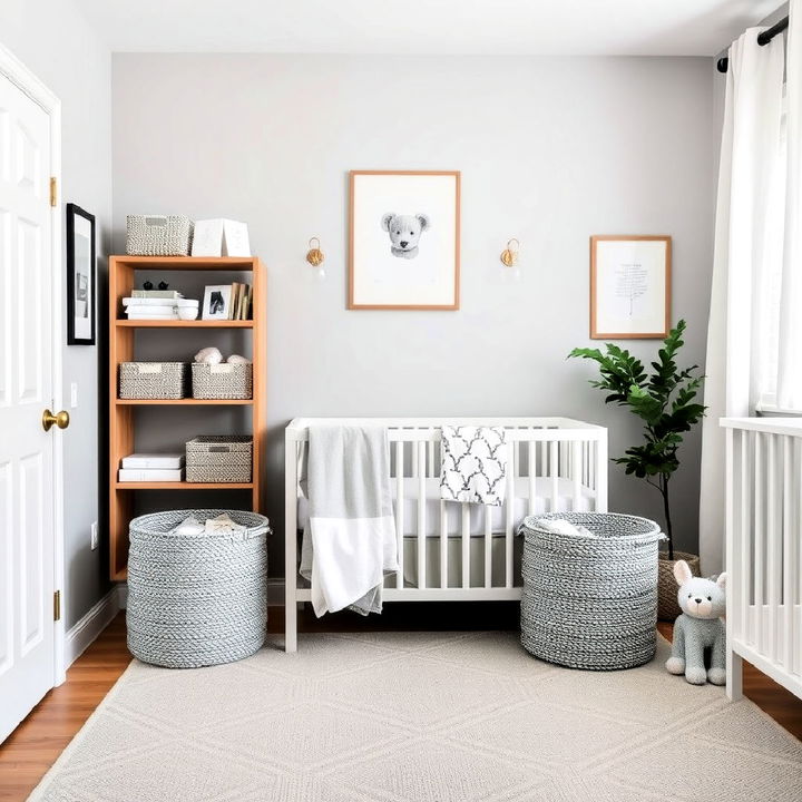 grey nursery storage baskets