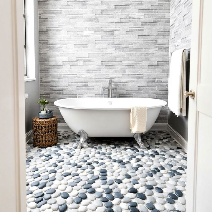 grey pebble tiles bathroom floor