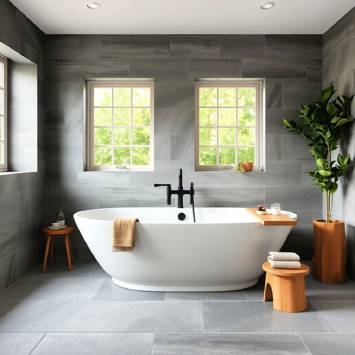 grey slate tile bathroom