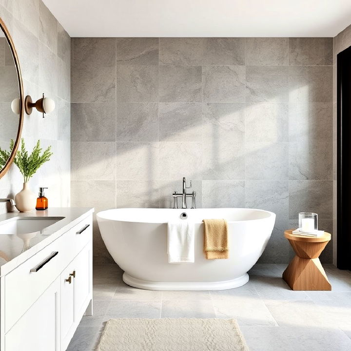 grey travertine tile bathroom idea