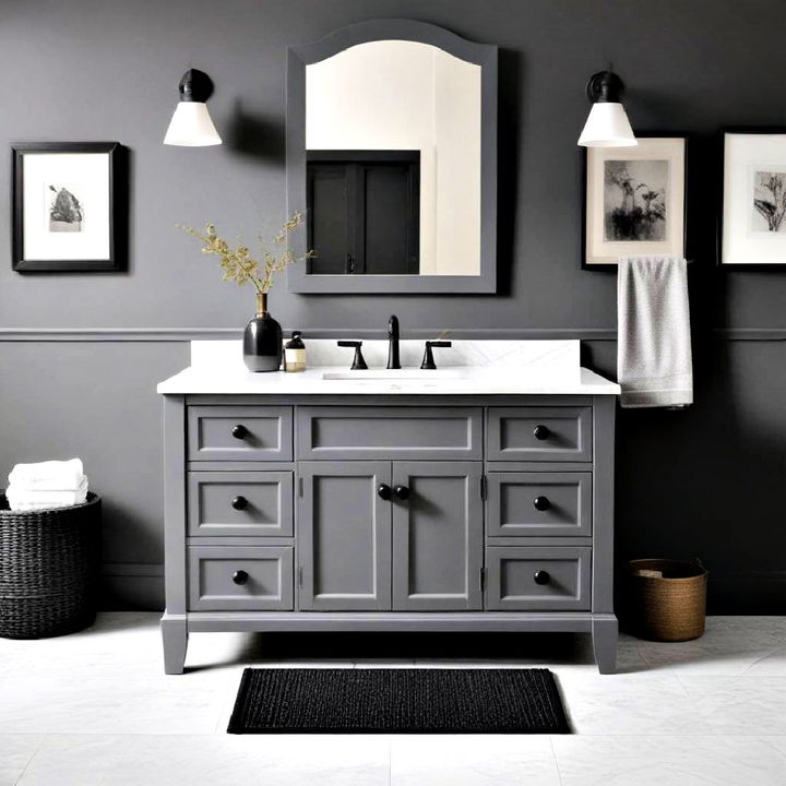 grey vanity with bold black accents