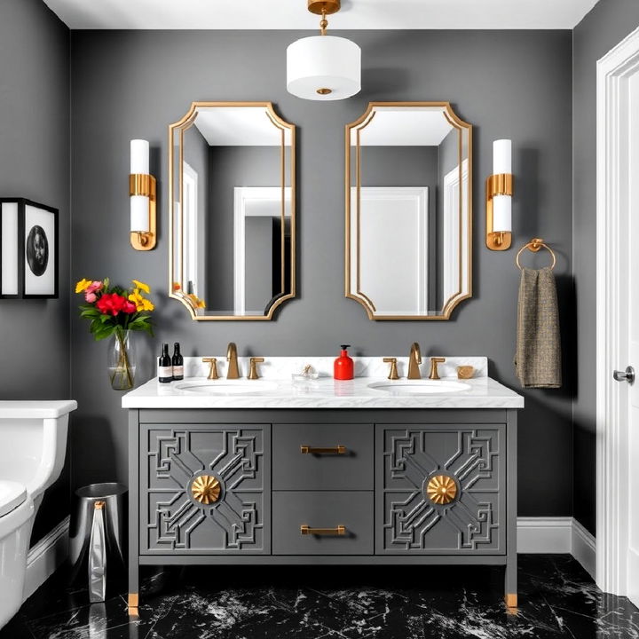 grey vanity with glamorous art deco flair