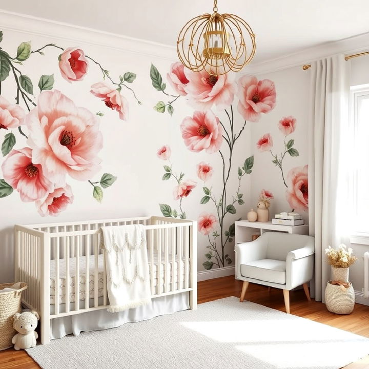 hand painted floral mural nursery