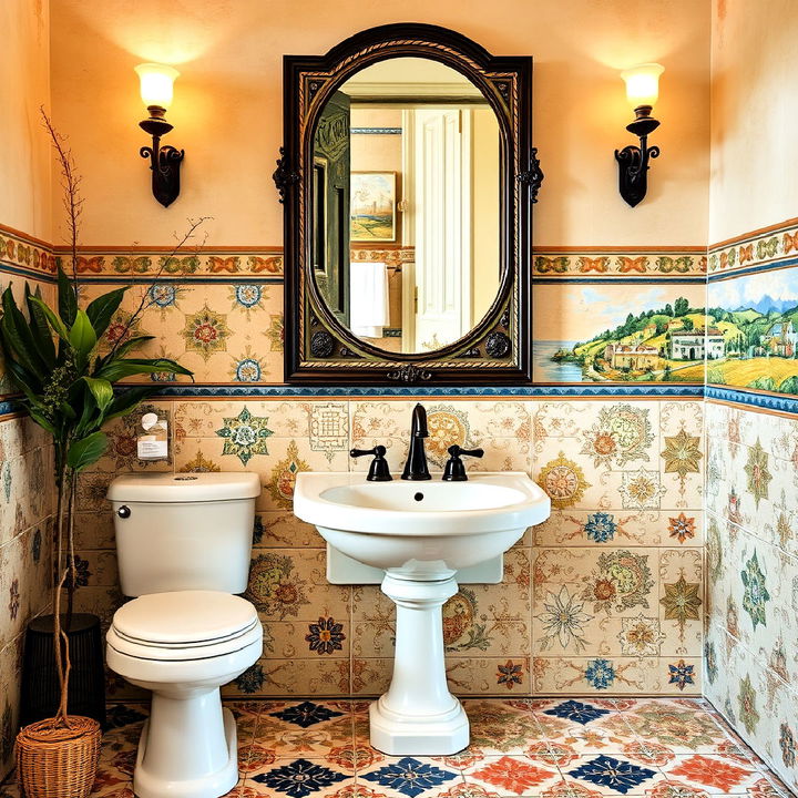 hand painted tiles tuscan bathroom