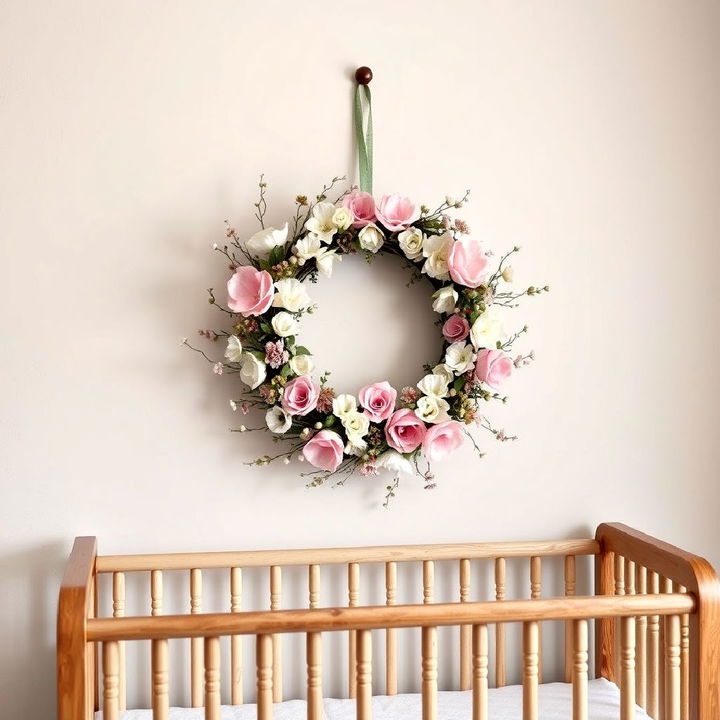 hang a rustic floral wreath on the nursery