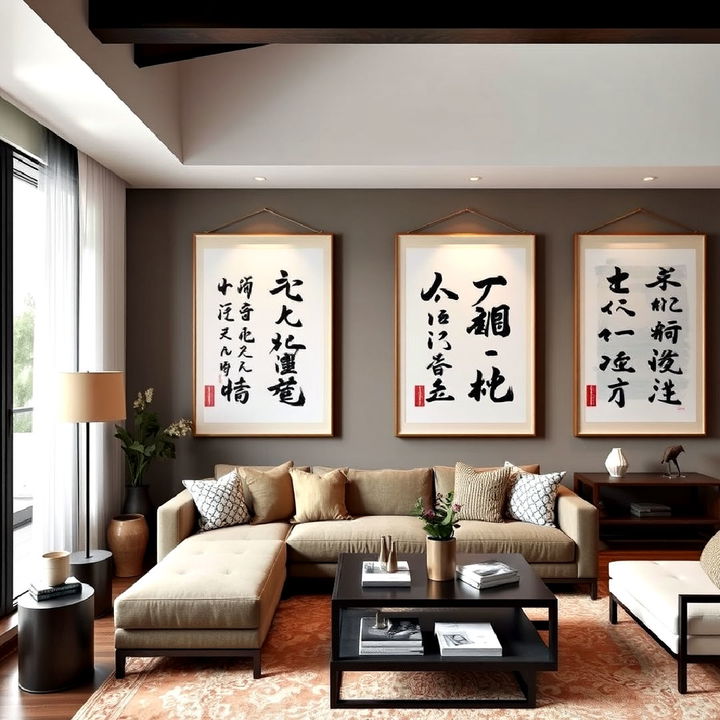 hang asian calligraphy art on the walls