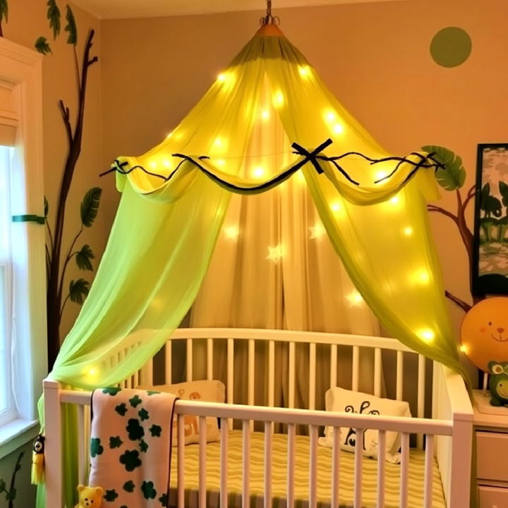 hanging a jungle themed canopy above the crib