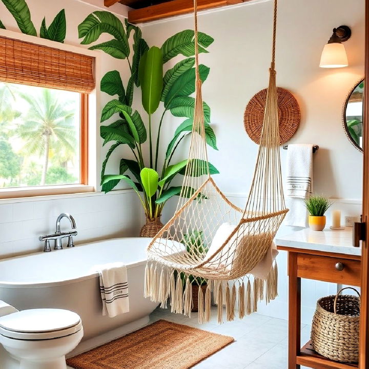 hanging a small hammock chair in bathroom