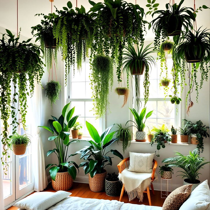 hanging plants in bedroom for jungle vibes