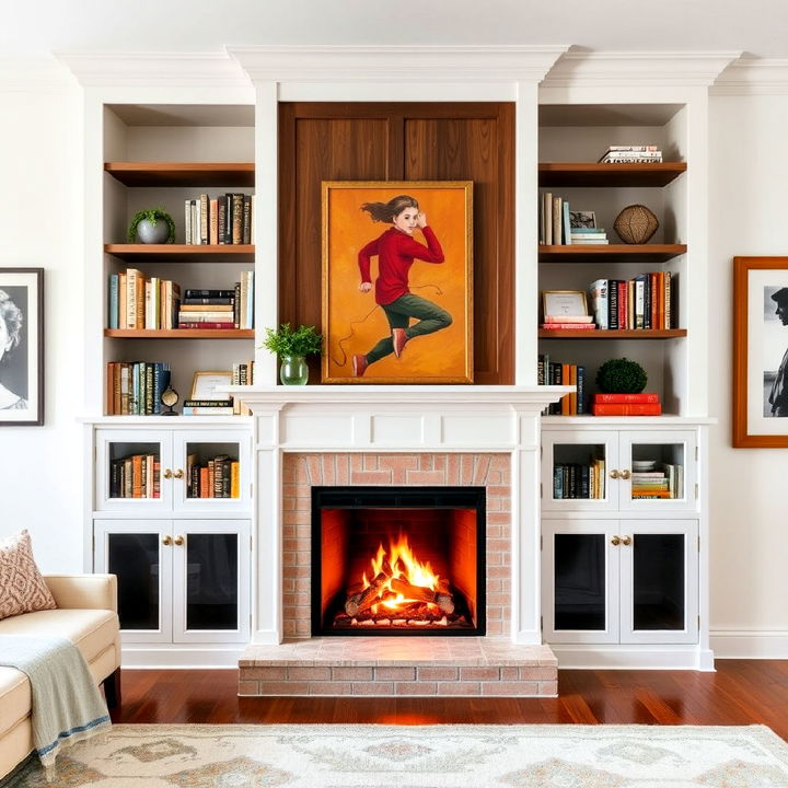 harmonizing the classic fireplace with the elegance of bookshelves