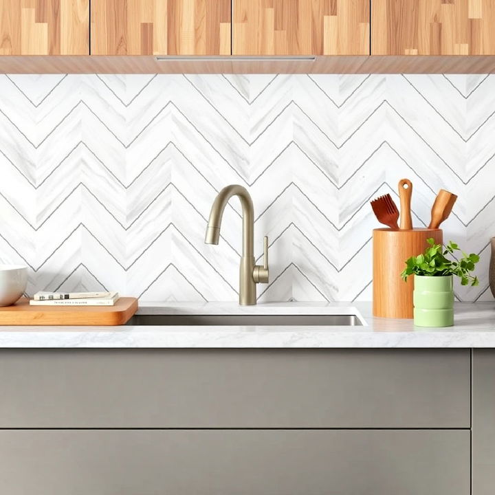 herringbone pattern kitchen backsplash