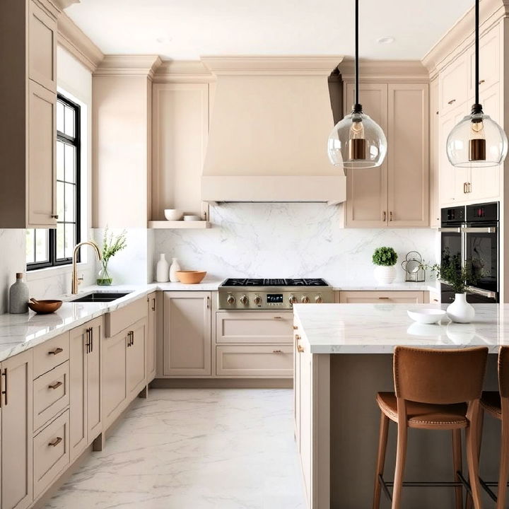 high end cashmere kitchen with marble accents