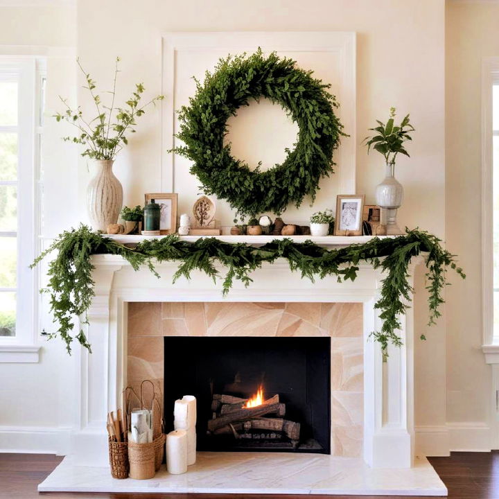 homely and natural plant mantel decor