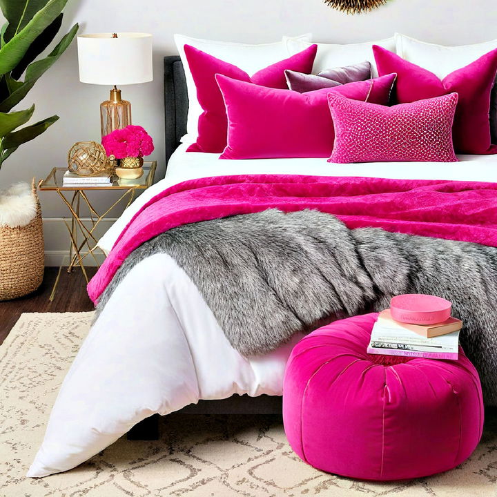 hot pink throw pillows for bed