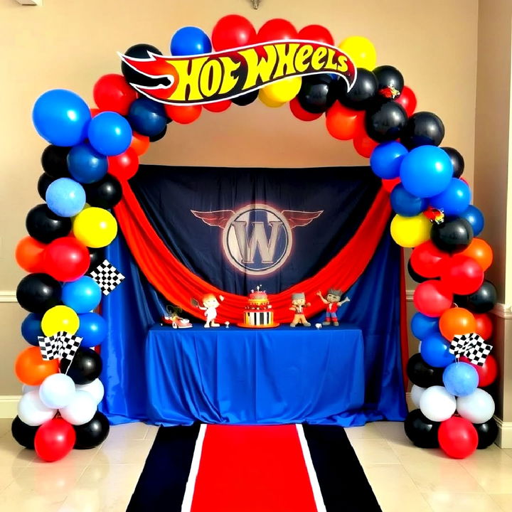 hot wheels balloon arch for birthday party