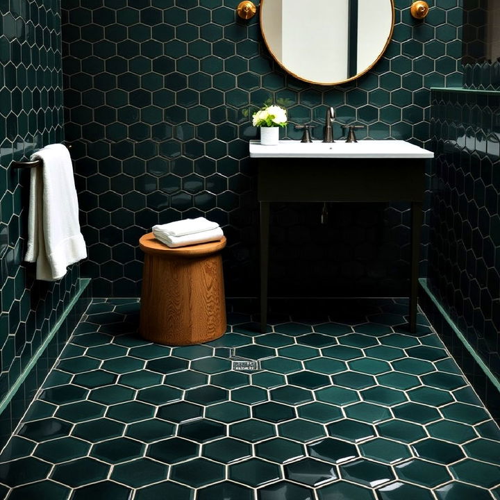 hunter green hexagon tiles for bathroom floors