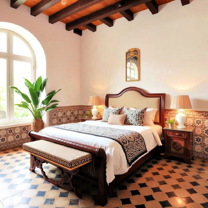 iconic tiled floor to add detail to a bedroom