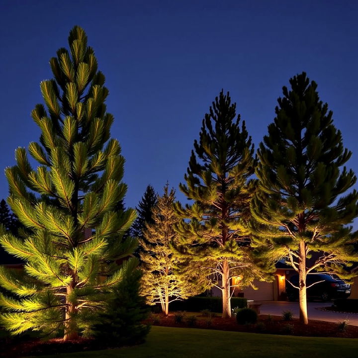 illuminate pine trees for nighttime drama