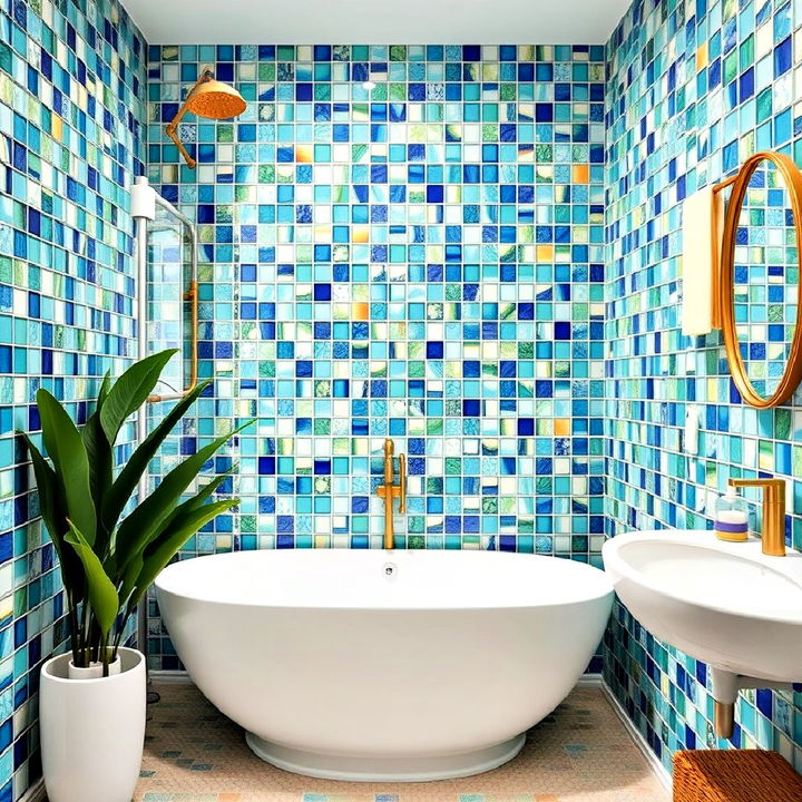 incorporate mosaic tiles for tropical bathroom