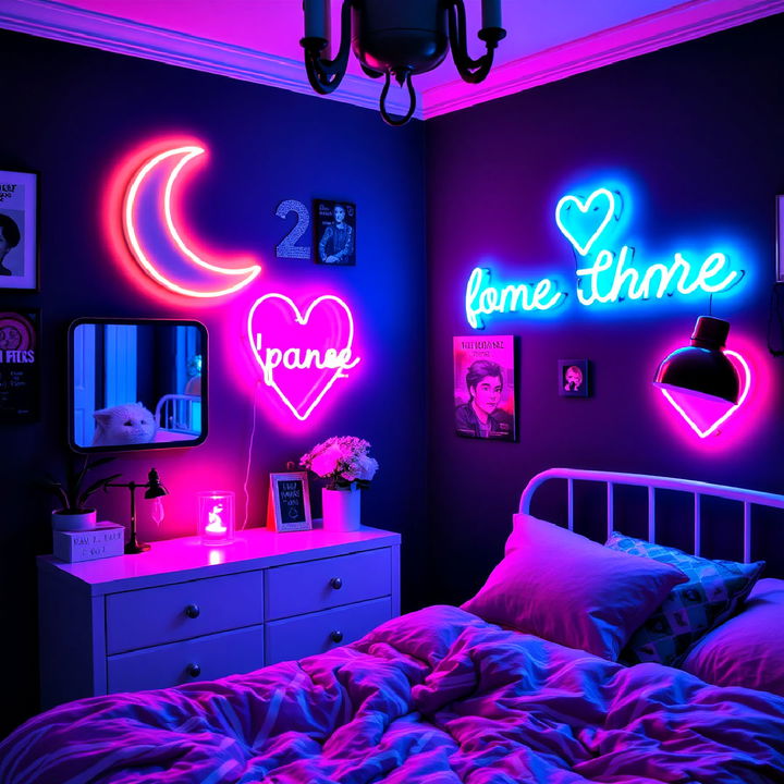 incorporate neon lighting in pastel goth bedroom