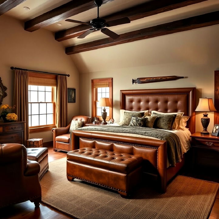 incorporating leather furniture into hunting bedroom