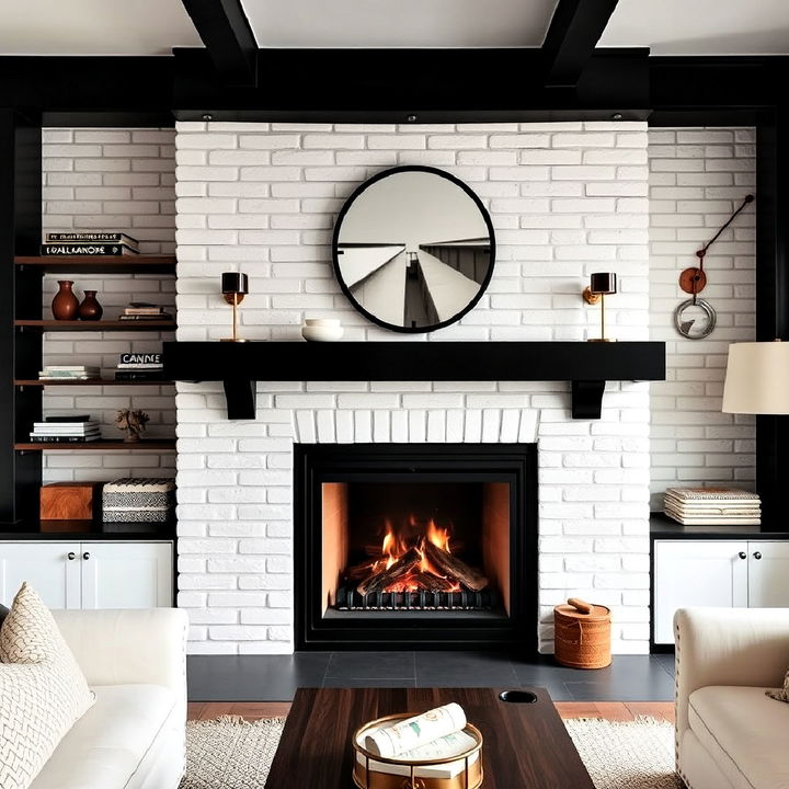 industrial edge black and white fireplace