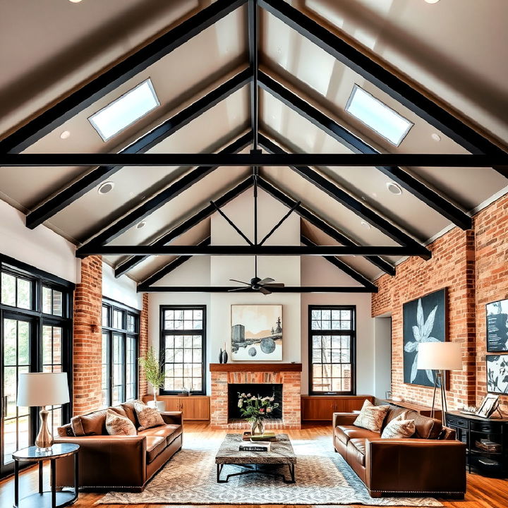 industrial metal beams vaulted ceiling