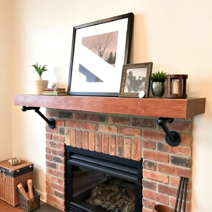 industrial pipe and wood mantel