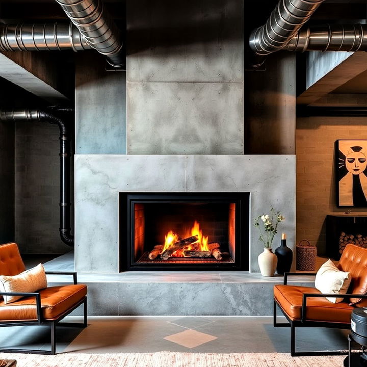 industrial style fireplace for basement